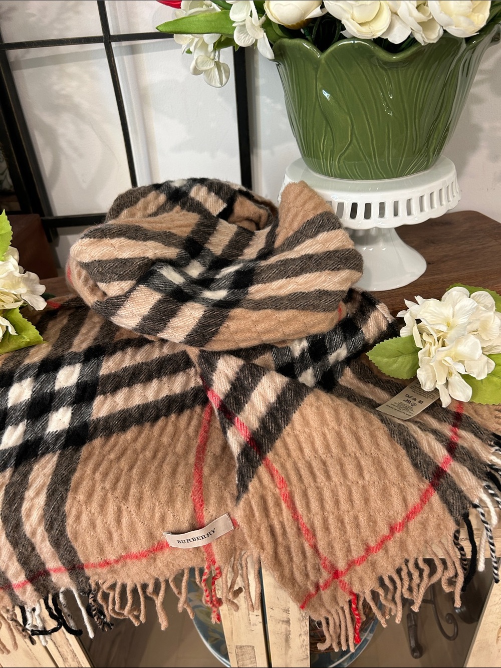 Burberry Beige Black & Red Classic Check Scarf
